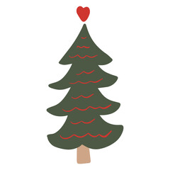 Simple minimalist Christmas tree hand drawn childish doodle. Festive New Year, winter holiday clip art design element vector isolated on white background