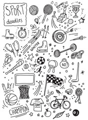 Sport vector hand drawn doodles set