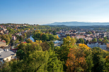Fototapeta na wymiar Panorama of Cieszyn from a bird's eye view