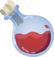 Illustration of a transparent bottle with a potion. A bottle of blood. Vector image for Halloween celebration, ready to use, eps. For your design