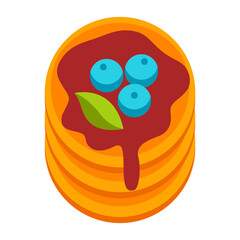 Illustration of pancakes with blueberries. Breakfast icon. Food item for menu restaurants and shops.