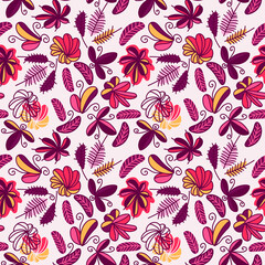 Seamless organic abstract pattern with flowers, leaves