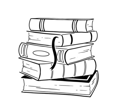recommend clip art: Vector line art illustration of stack of books