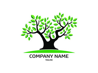 Trees and root with green leaves look beautiful and refreshing. Tree and roots LOGO style. Illustration flat style.