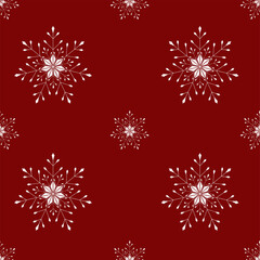 Naklejka na ściany i meble Vector. Snowflake simple seamless pattern. White snow on a red background. Abstract wallpaper wrapping decoration. Winter symbol, Merry Christmas holiday, Happy New Year.