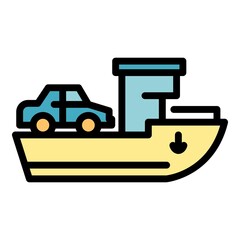 Car travel on ship icon. Outline car travel on ship vector icon color flat isolated