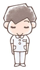 若い男性看護師のおじぎイラスト水彩風