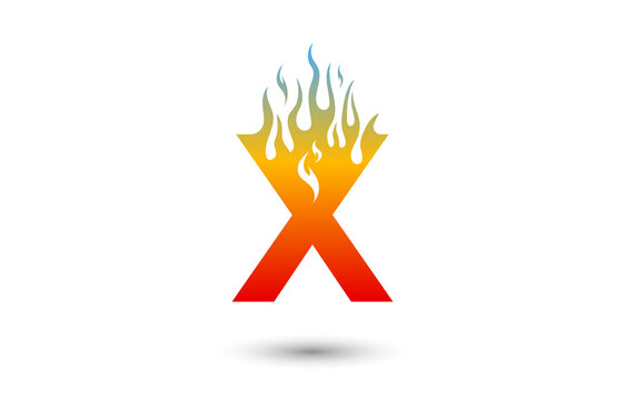 X letter fire logo design in a beautiful red and yellow gradient. Flame icon lettering concept vector illustration.