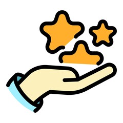 Star rating in hand icon. Outline star rating in hand vector icon color flat isolated