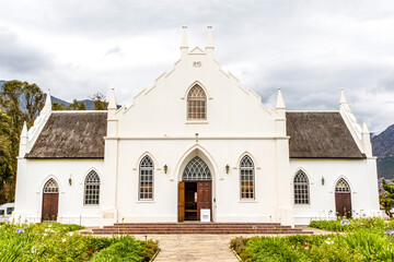 Exterior of the Dutch Reformed Church in Franschhoek, Western Cape, South Africa