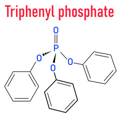 Obraz premium Triphenyl phosphate molecule. Used as flame retardant and plasticizer. Skeletal formula.