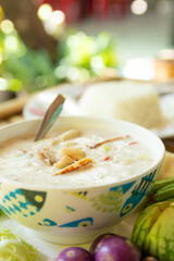 Crab in dipping coconut milk sauce and vegetables, Thai food