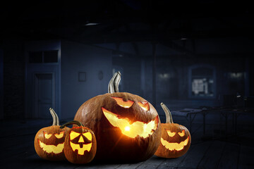 Halloween design with pumpkins . Mixed media