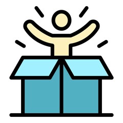 Man from gift box icon. Outline man from gift box vector icon color flat isolated