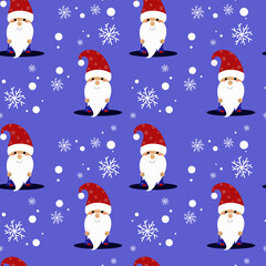 seamless pattern of cute little santa claus in red cap with pumpon and blue cloak