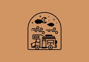 Line art illustration of campervan