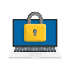 Laptop and lock. Computer security, privacy policy, safety lock and data protection concept.