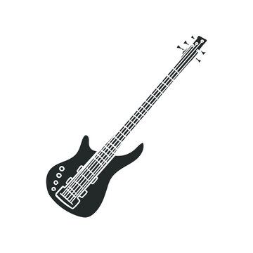 Bass Guitar Icon Silhouette Illustration. Electric Instrument Vector Graphic Pictogram Symbol Clip Art. Doodle Sketch Black Sign.
