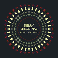 Christmas card - pattern with Christmas tree, snowflake, stars