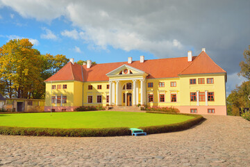 Panoramic view of the Durbe castle and beautiful summer garden. Latvia. History, landmarks, travel...