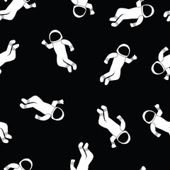 Astronaut seamless vector pattern. Astronauts flying in space repeating background black white. Use for fabric, wallpaper, kids fashion, wrapping.