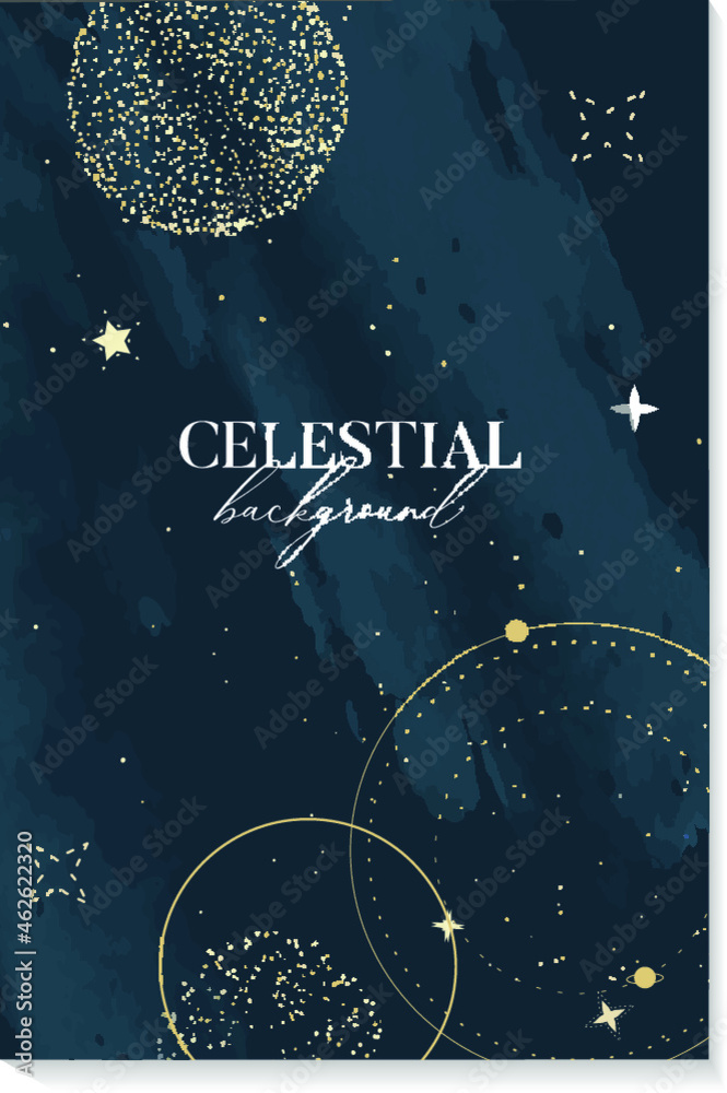 Wall mural Sun and moon gold celestial elements, space universe magical banner. esoteric astrology poster 