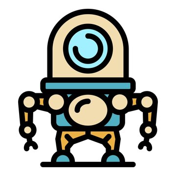 Alien robot icon. Outline alien robot vector icon color flat isolated