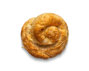 Top view of a bun rolled into a roll and stuffed with cheese
