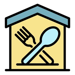 Food court icon. Outline food court vector icon color flat isolated