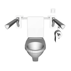 Toilet bowl model isolated on white background. Front view. 3D. Vector illustration