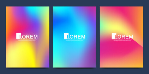 Trendy abstract colorful gradient art holographic templates in A4 size. Suitable for posts, banners design and layout design template for brochure. Vector fashion backgrounds.