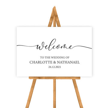 Welcome To The Wedding Of - Wedding Calligraphic Sign With Wood Tablet.