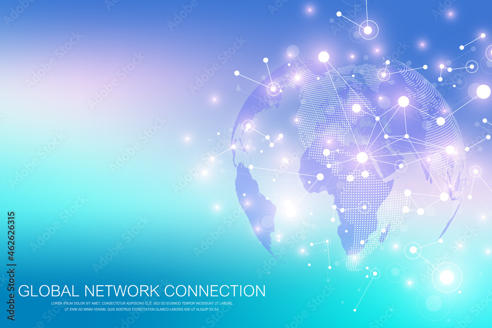 Aufkleber Global network connection concept. Social network communication in the global business. Big data visualization. Internet technology. Vector illustration.
