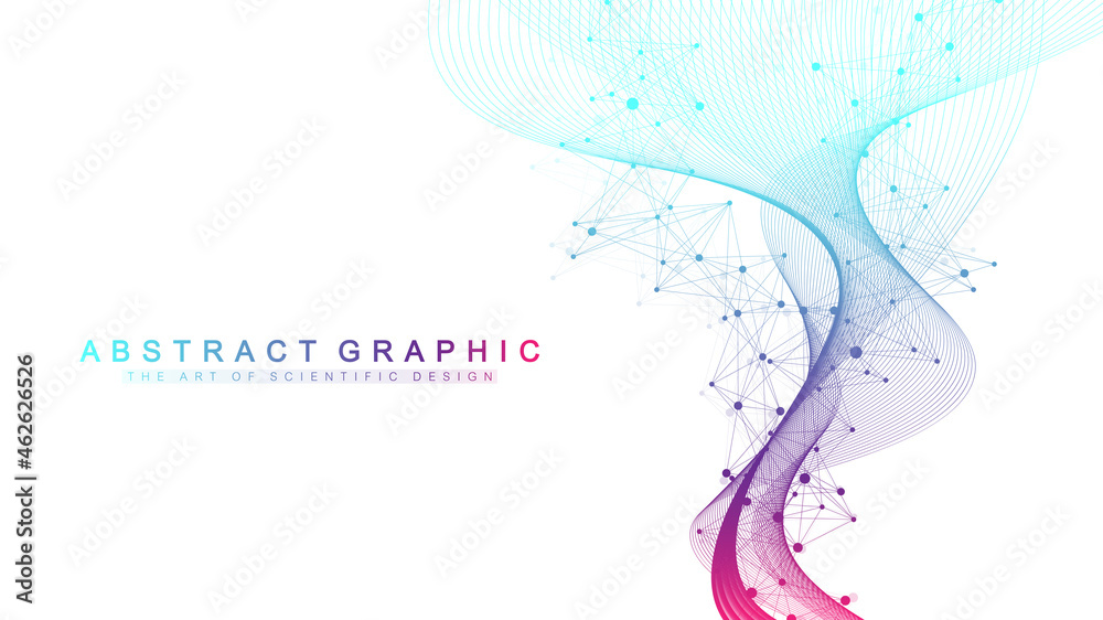 Leinwandbilder Digits abstract background with connected line and dots, wave flow. Digital neural networks. Network and connection background for your presentation. Graphic polygonal background. Vector illustration.