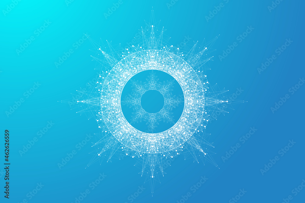 Poster expansion of life. colorful explosion background with connected line and dots, wave flow. visualizat