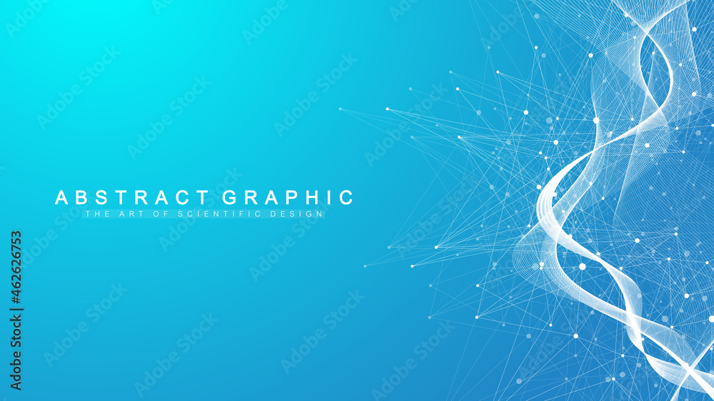 Fototapete Digits abstract background with connected line and dots, wave flow. Digital neural networks. Network and connection background for your presentation. Graphic polygonal background. Vector illustration.