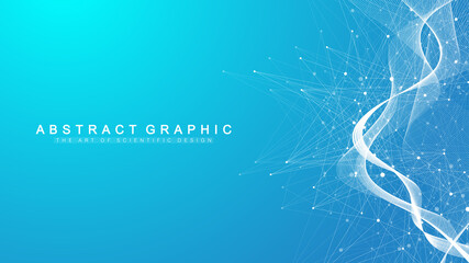 Digits abstract background with connected line and dots, wave flow. Digital neural networks. Network and connection background for your presentation. Graphic polygonal background. Vector illustration.