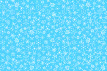 Seamless pattern with white openwork different snowflakes on blue. Christmas or New Year background. Design element. Backdrop for postcards