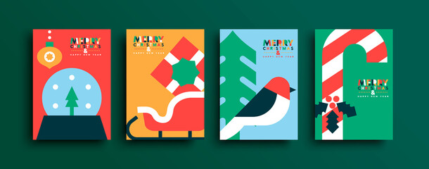 Christmas New Year geometric folk icon card set