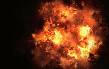 Fototapeta na wymiar bright explosion flash on a black backgrounds. fire burst