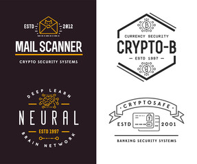 Set of Cyber Security Signs or Banners with icon. Flat Style Design. Encryption App Sign Design. Fictitious Names.