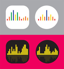 Four Icons Design with Waves of the equalizer. EQ Vector Illustration. Voice Memo Recorder Icon. Square and Cirlce Shape.