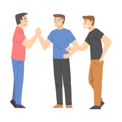 Man Character Shaking Hand as Brief Greeting or Parting Tradition Vector Illustration