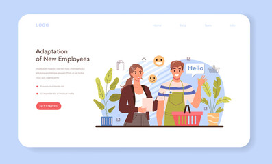New employee adaptation web banner or landing page. Personnel manager