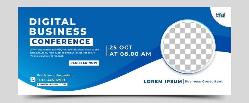 Digital business conference webinar horizontal banner template design. Editable modern banner with place for the photo. Usable for banner, cover, web, and header.