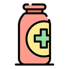 Bottle of medicine icon. Outline bottle of medicine vector icon color flat isolated