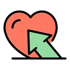 Arrow and heart icon. Outline arrow and heart vector icon color flat isolated