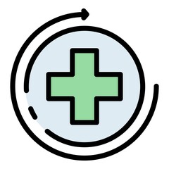 Medical cross and arrow icon. Outline medical cross and arrow vector icon color flat isolated