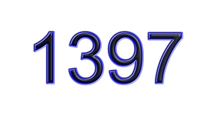 blue 1397 number 3d effect white background