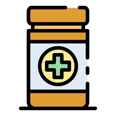 Plastic bottle with pills icon. Outline plastic bottle with pills vector icon color flat isolated